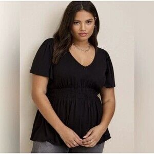 Torrid Women's Stretch Knit V-Neck Elastic Waist Casual Top Size 6 Black